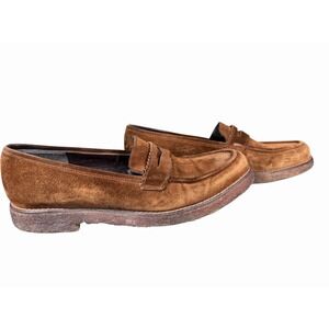 Stuart Weitzman Brown Suede Penny Loafers Gum Sole Size 7 Made in Spain